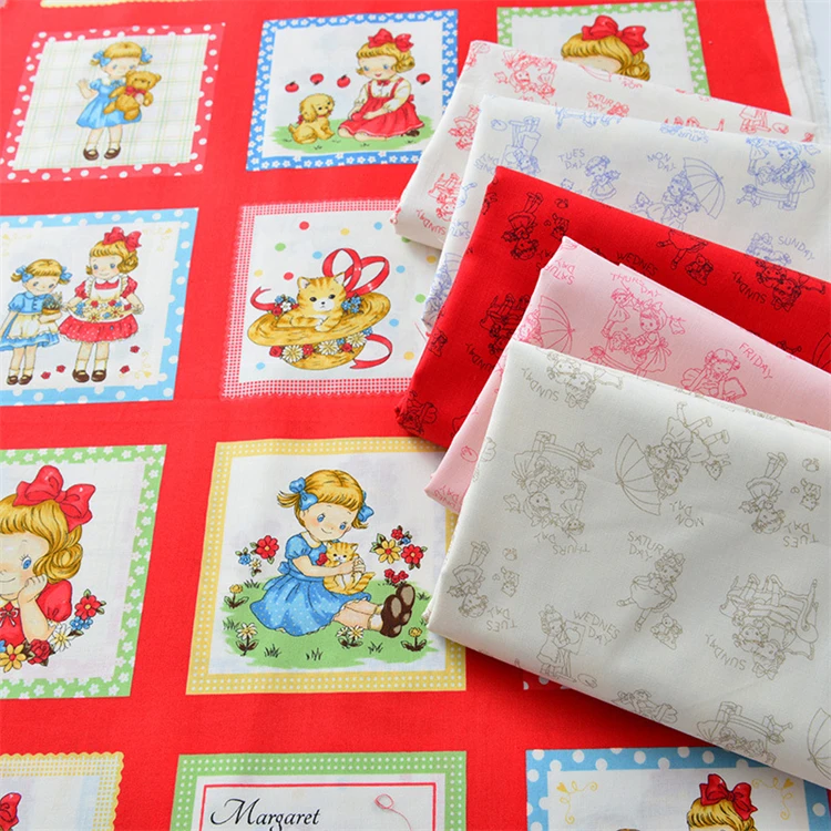 Factory Supplier Muti Color Cartoon Printed Lovely Girl Strawberry Printing 100% Cotton Twill Fabric Pure Cotton Fabric