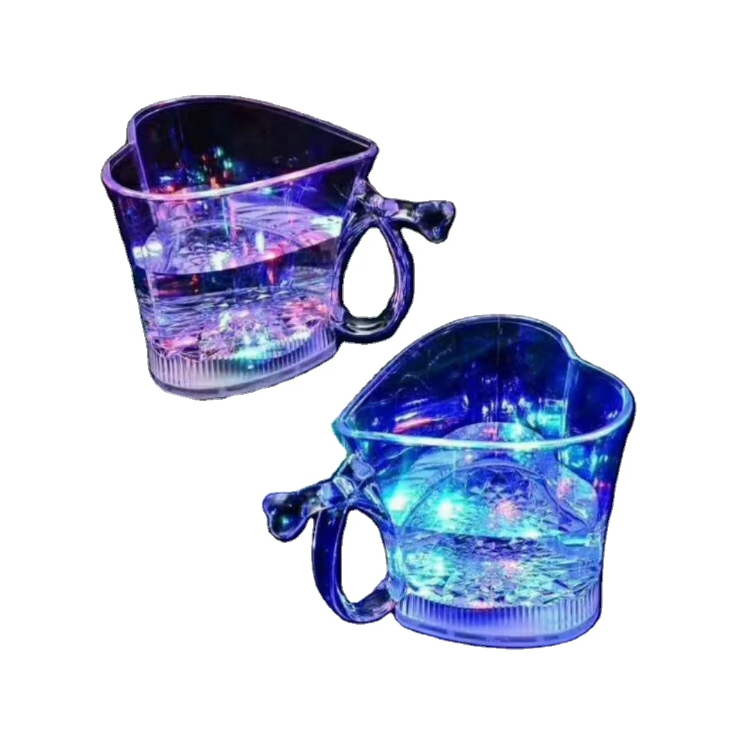Heart-Shaped Cup Colorful Glowing LED Ice Cubes Glass Luminous Cup For Wine Party Glass Decoration