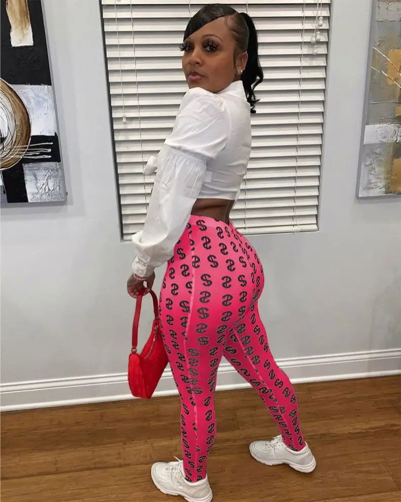 
2021 Fashion dollar sign overall print stocking foot pants fitness feminine money womancasual elasti track pants tights leggings 