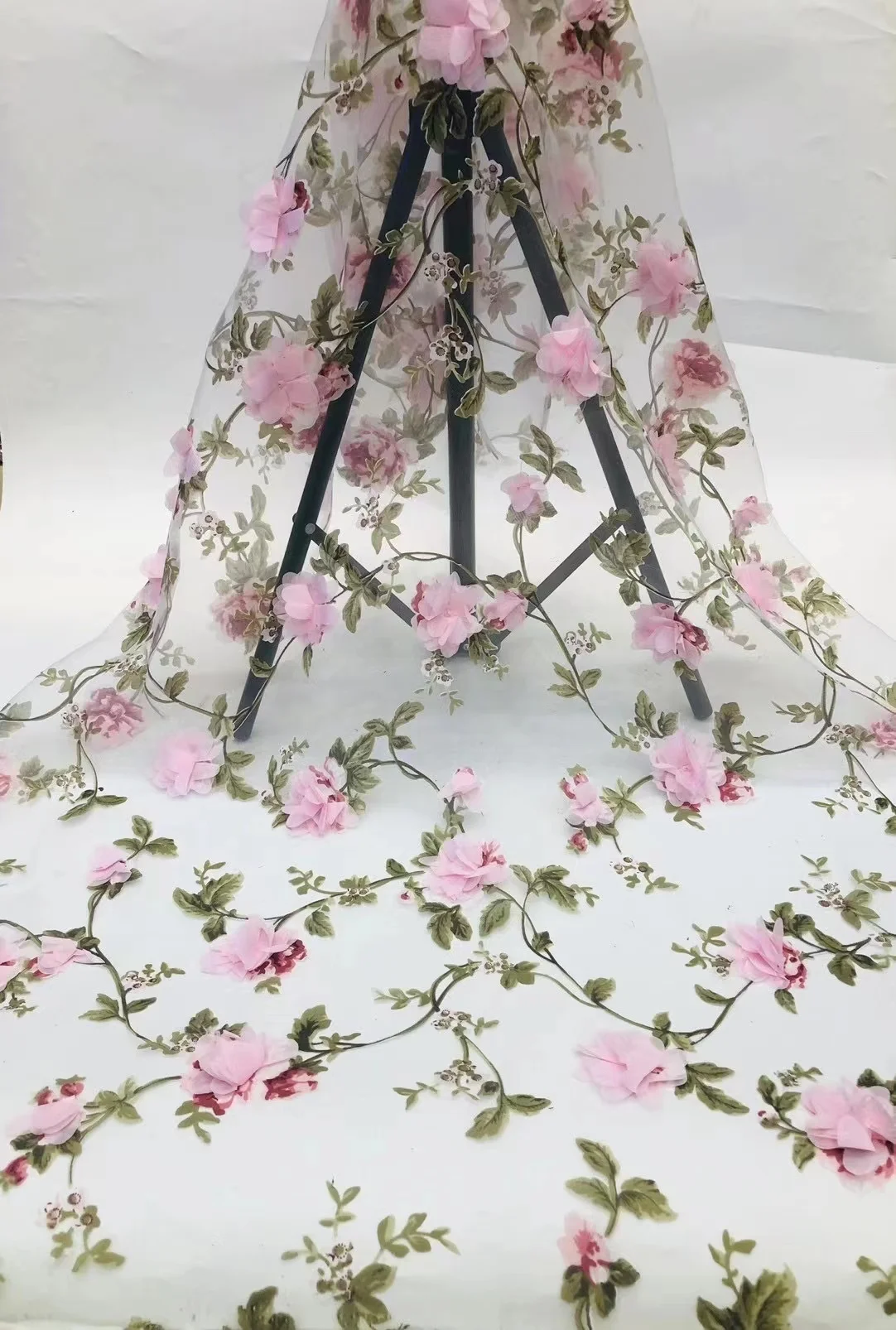 Organza wedding dress 3D lace fabric embroidery flower dress fabric