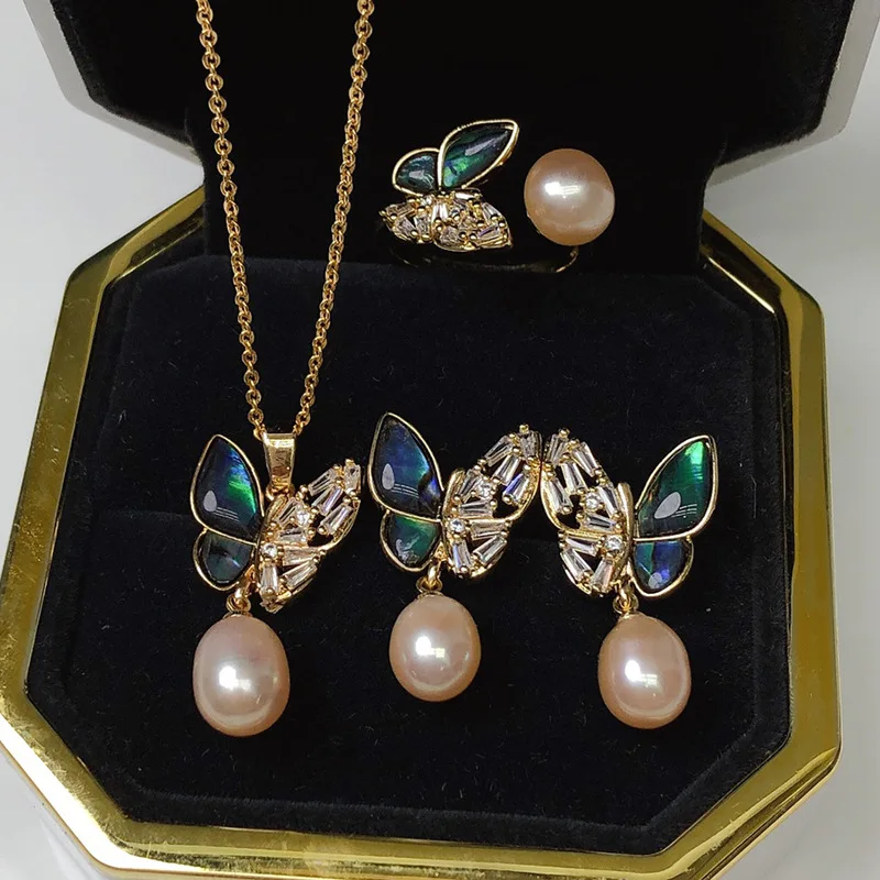 Wholesale Delicate Mother Of Pearl Shell Colorful Butterfly Jewellery Freshwater Pearl Necklace Sweet Earrings Fashion Jewelry S