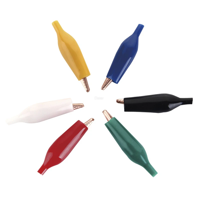 10A 36V Alligator Clips Battery Cable 42.5mm Alligator Clips Electrical With Boot Red/Green/Yellow/Blue/Black Rubber Tube