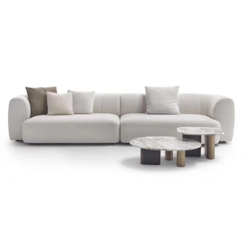 High quality villa flat floor  L-shape white velvet straight row corner living room sofa high-end fabric sofa Nordic modern sofa