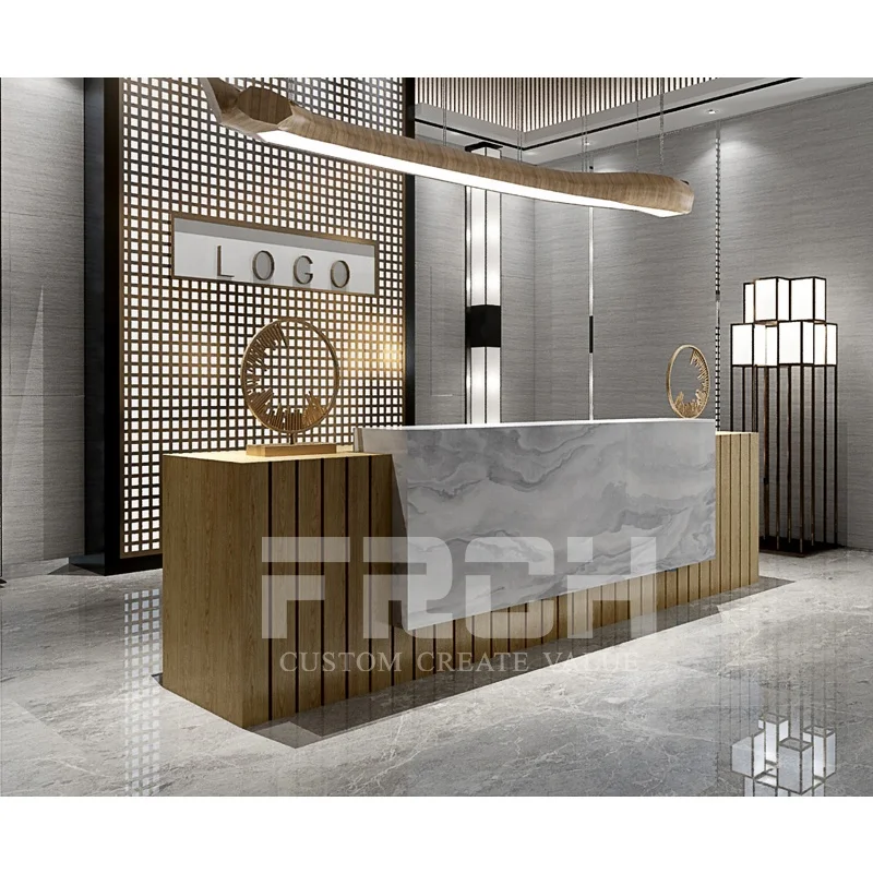 Factory Direct Sale Modern Reception Table Black Marble Look Counter Salon Front Desk Reception