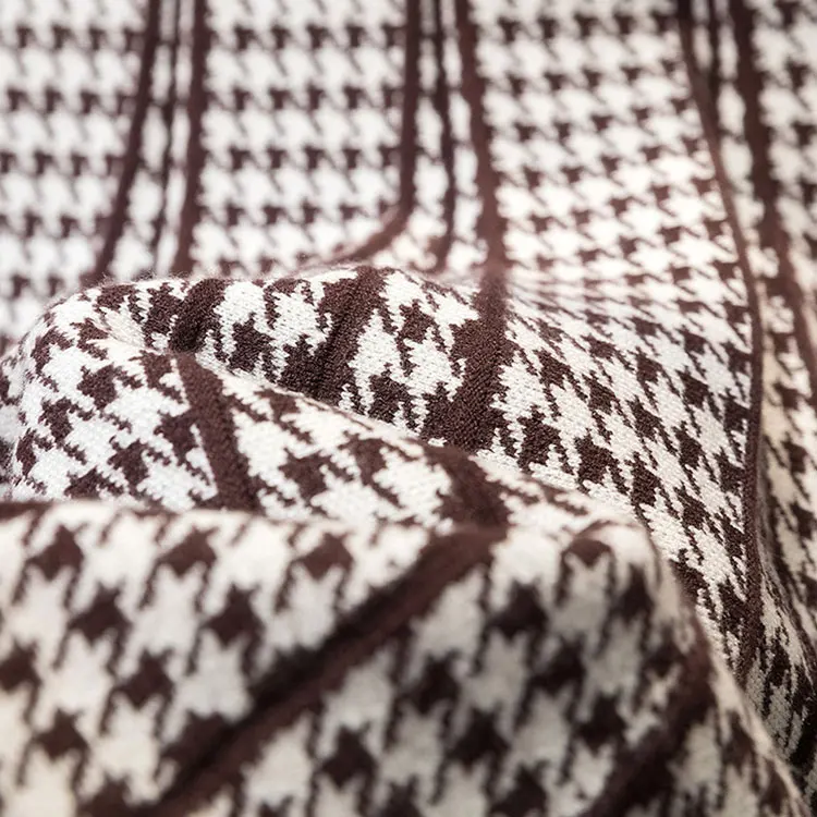 Knitwear manufacturers custom thousand bird grid pattern high waist slim oversize korean fashion knitted pleated mini skirt set