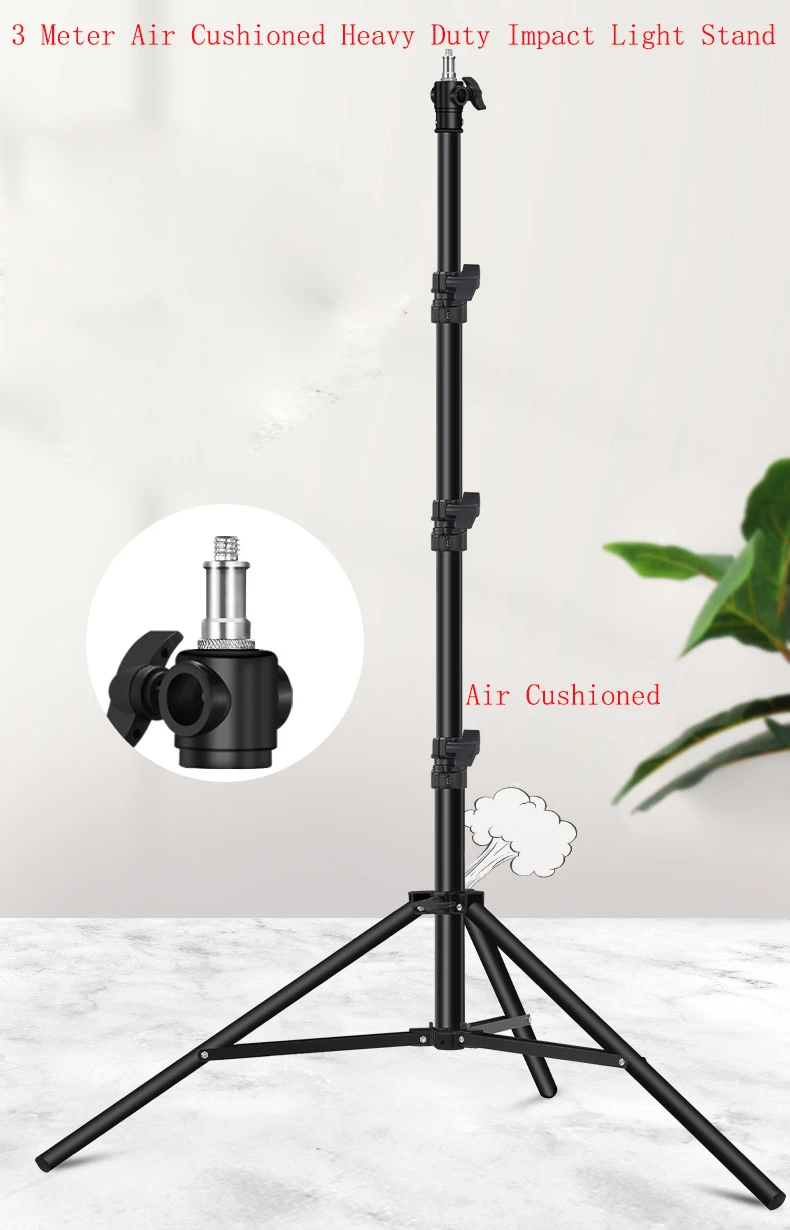 3 Meter Heavy Duty Impact Air Cushioned Video Studio Photography Light Stand Tripod Mount for Flash Light Umbrella Softbox