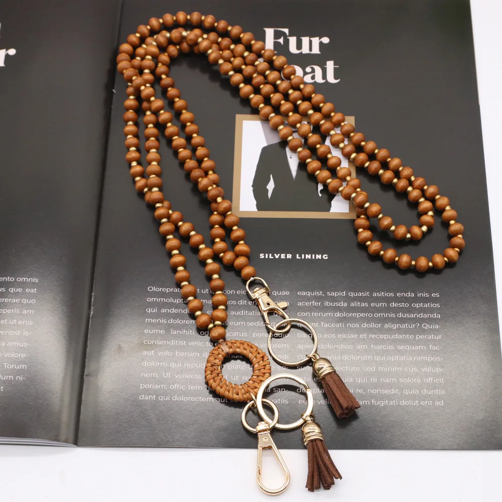 Bohemian Women Wooden Bead Lanyard  Silicone Beaded Keychain ID Card Lanyards Teacher Gifts Souvenir