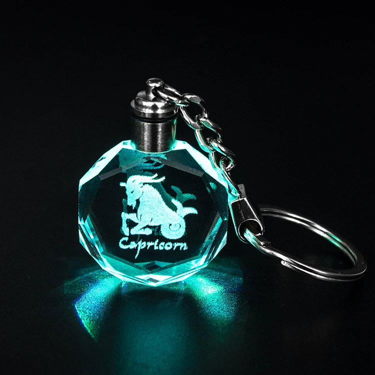 Cheap wholesale 12 zodiac Gemini crystal keychain led light healing crystal keychain for Souvenir Gift