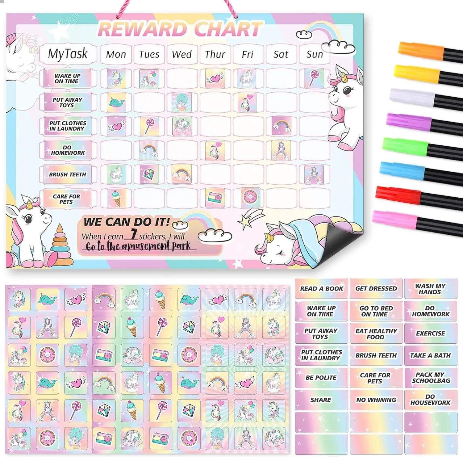 Factory Custom Unicorn Chore Chart Magnetic Behavior Reward Chart at Home Daily Responsibility Chart for Encourage