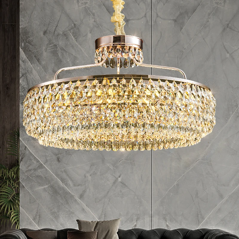 Gold Lustre French Crystal Chandelier For Weddings Decorative Glass Luxury Big Pendant Light Hotel Lobby Home Chandelier