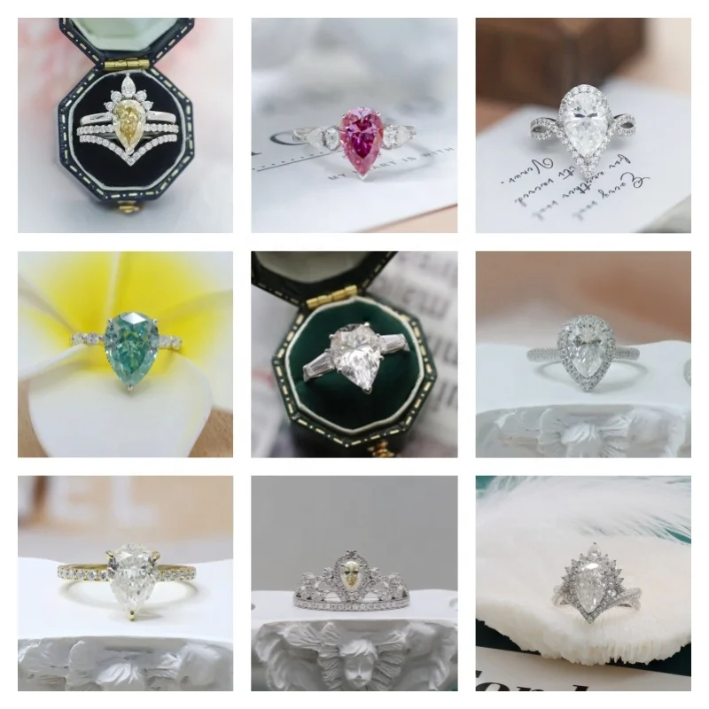 Paston Custom Jewelry Women Two Stones Design Ring 925 Silver 2ct+2ct Emerald & Pear Cut Moissanite Ring