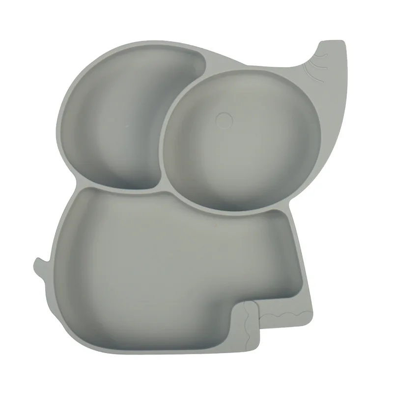 THEONE Bpa Free Silicone Elephant Shape Suction Baby Feeding Divided Plate for Toddler Baby