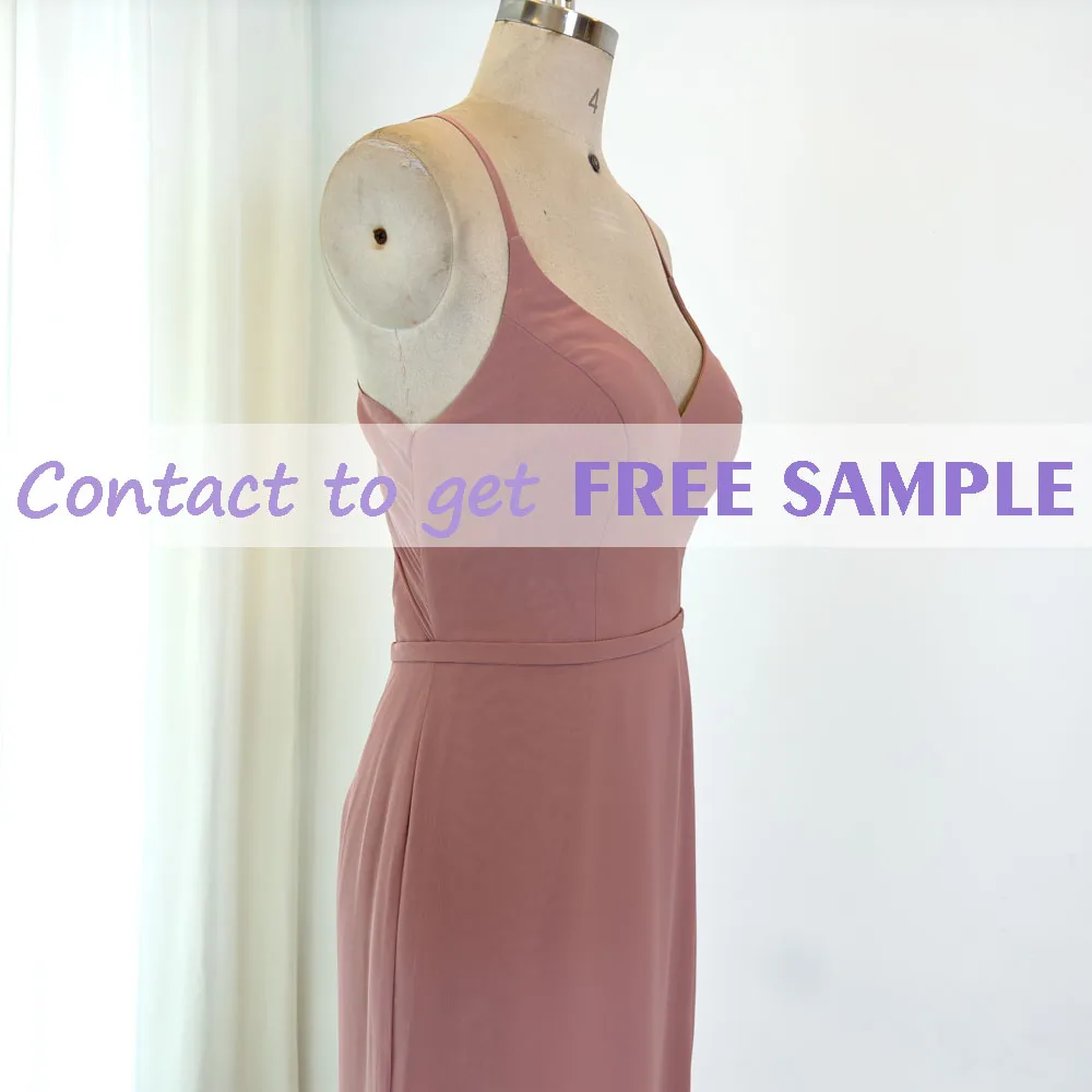 TEENYEE Plus Size Long slit Floor-Length pink Detachable Evening Dress dinner Dress chiffon Bridesmaid Dresses