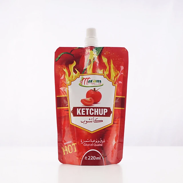 Custom Stand Up Tomato Ketchup Sauces Packaging Pouch Bag With Spout
