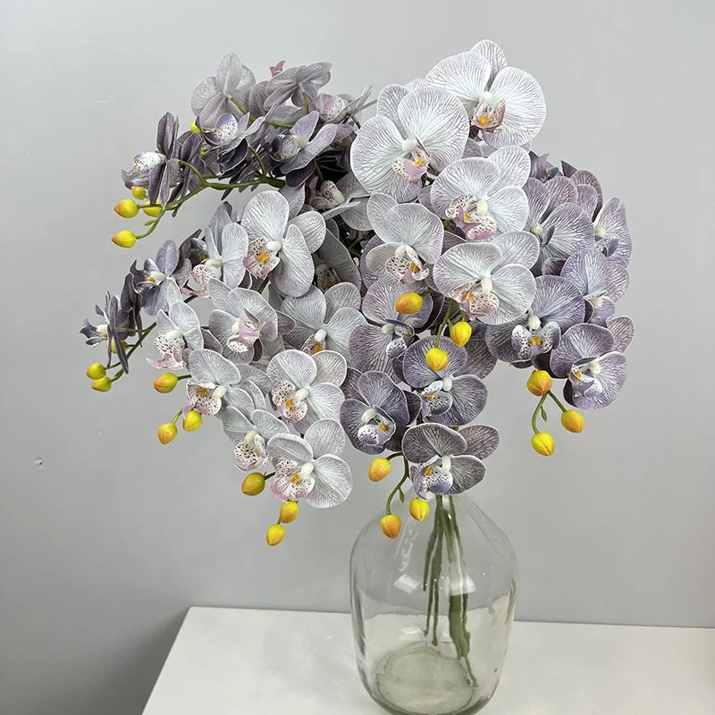 KEWEI-J790 Blue Grey Color 9 Heads Real Touch Latex Phalaenopsis Orchid Flowers Biggest Real Touch Artificial Orchid Flowers
