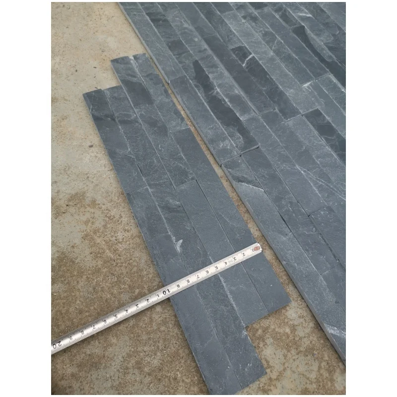 Natural black slate slim stone panel natural split face ledgestone wall cladding stone
