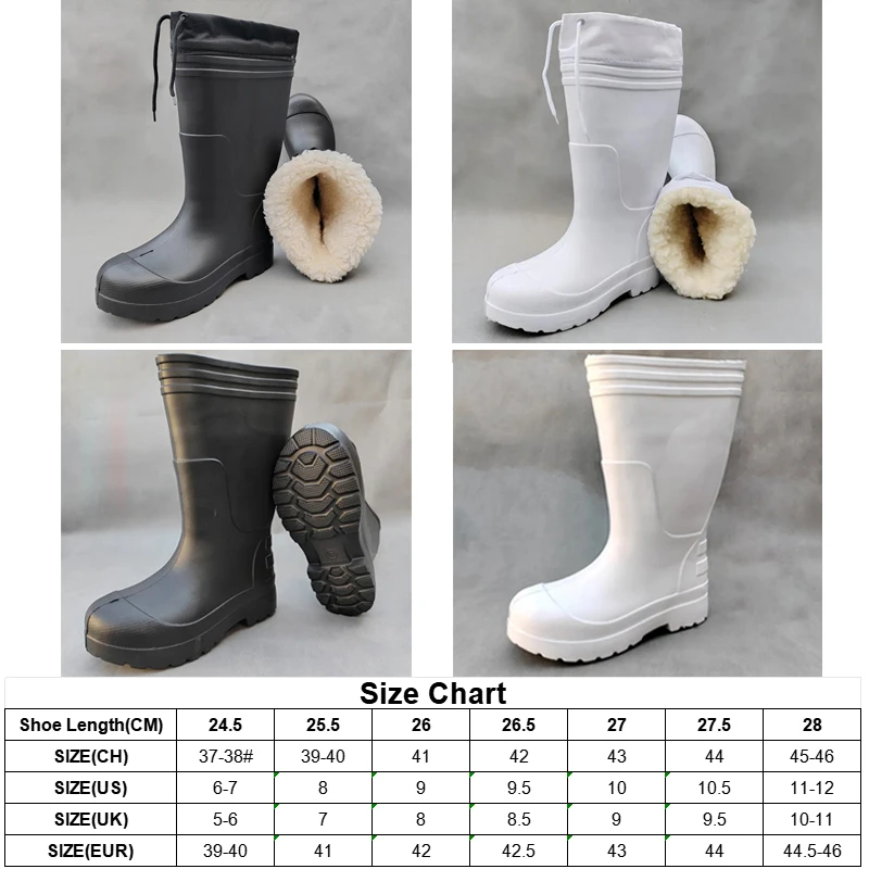 Eva Cotton Rain Boots Non Slip Oil Resistant Waterproof Food Factory Shoes Fur Lining Cold Weather Ice Warehouse Worker Boots