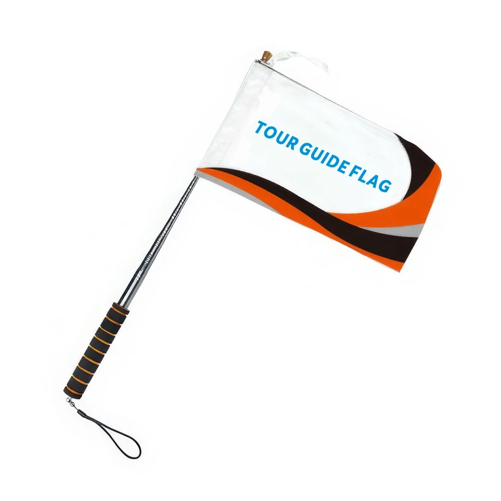 Customized high quality Polyester tour guide flag with telescopic flagpole sign hand flag double sided tour guide flag