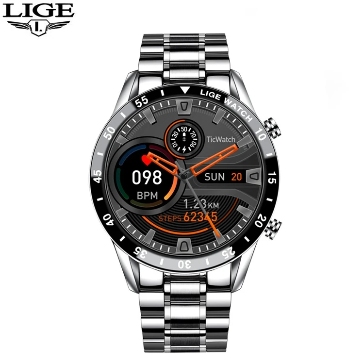 Luxury Brand Lige Mens Full Touch Screen Sports Fitness Watch Suitable For Android IOS Smartwatch