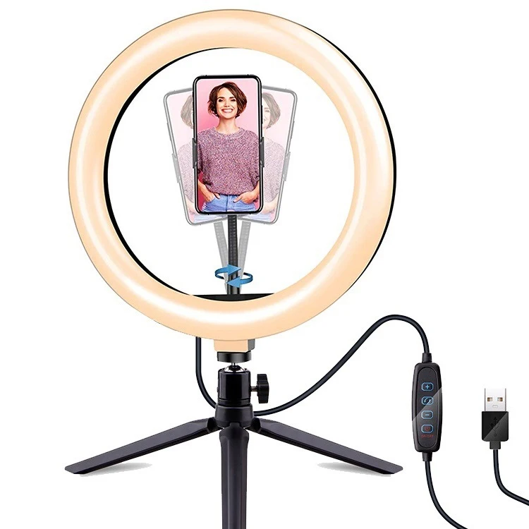 INS 10 Inch Desktop Photographic RGB Light Fill Lamp Mobile Live Video Phone Holder LED Selfie Ring Light With Tripod Stand