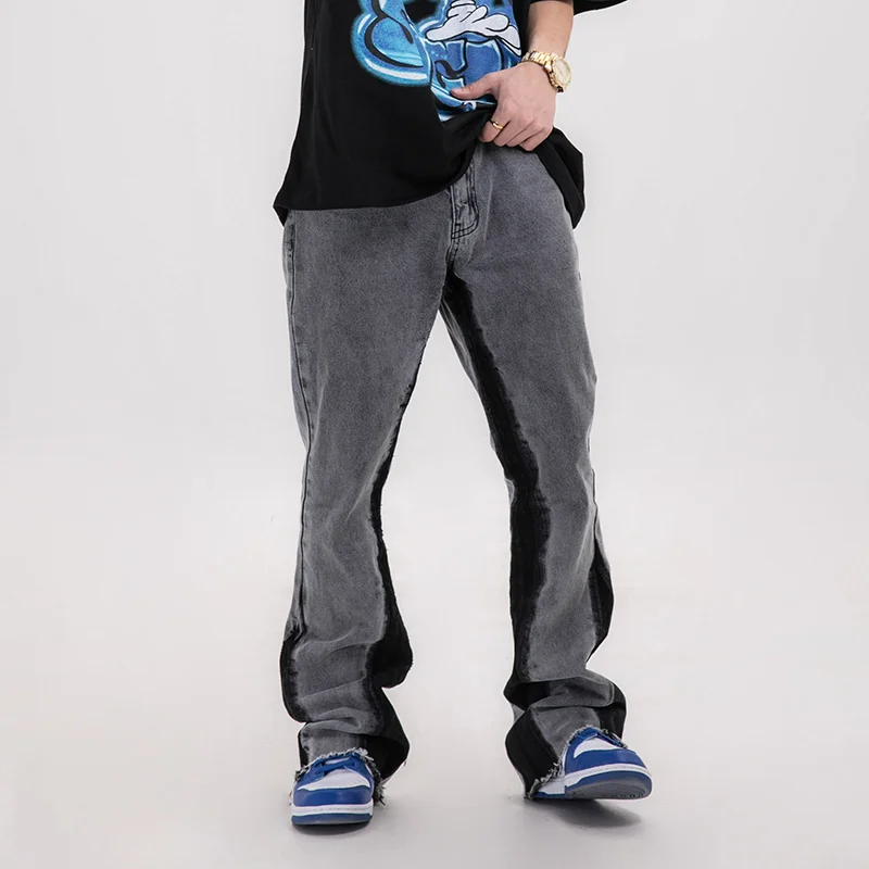 Custom Casual Vintage Mens Hip Hop Flare Acid Washed Straight-leg Jeans
