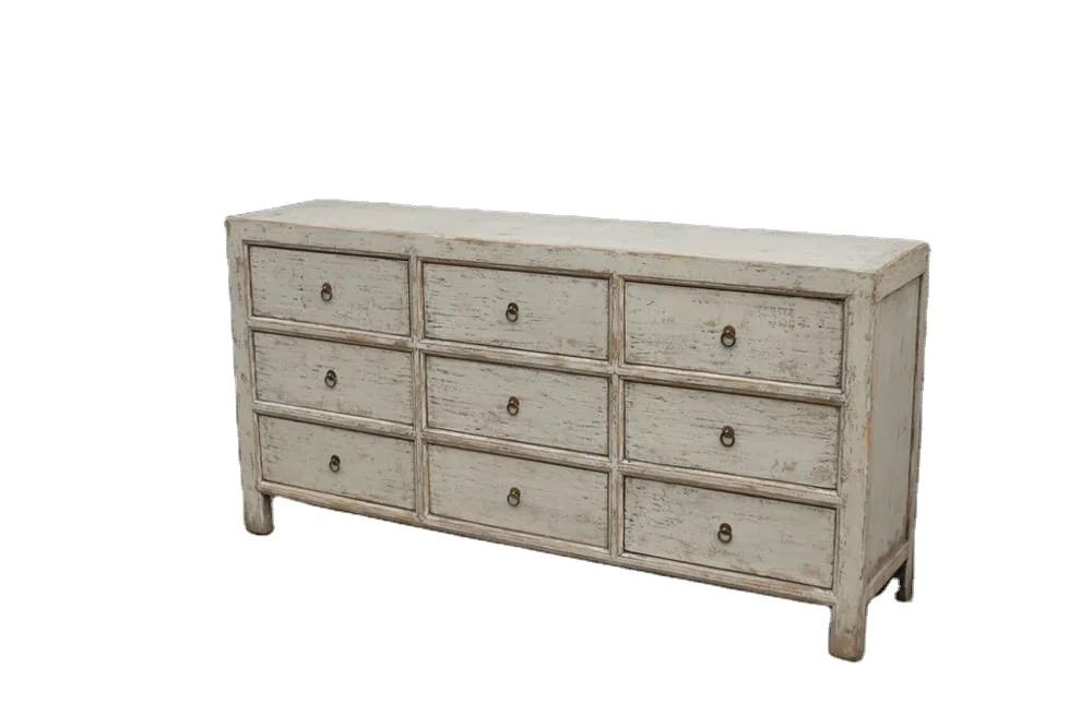 antique shabby chic white nine drawer chest sideboard  dry lacquer living room furniture kitchen furniture
