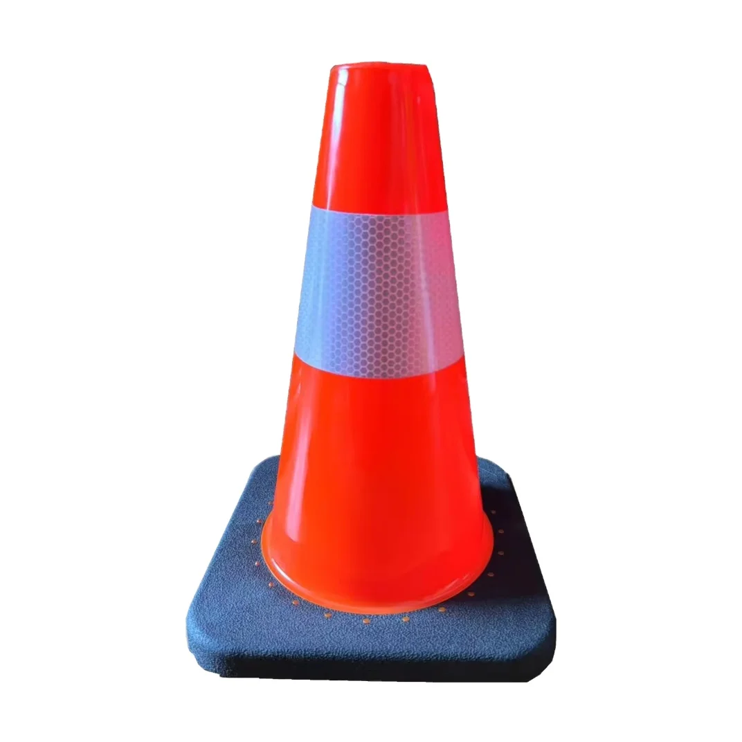 Durable and portable road safety PVC black base 30cm high reflective traffic cone wholesale