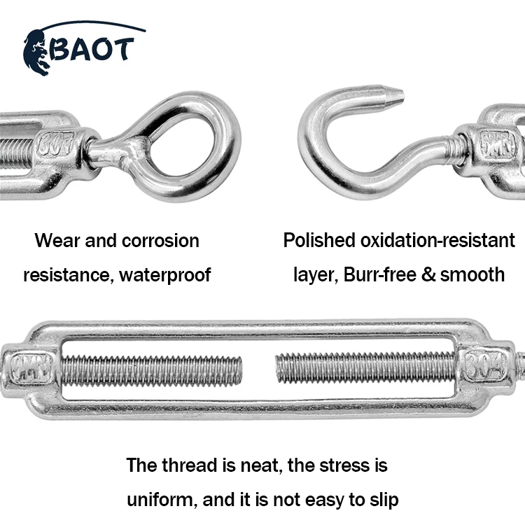 BAOT Heavy Duty Galvanized Hook and Eye Turnbuckle with Rigging Screw 6mm