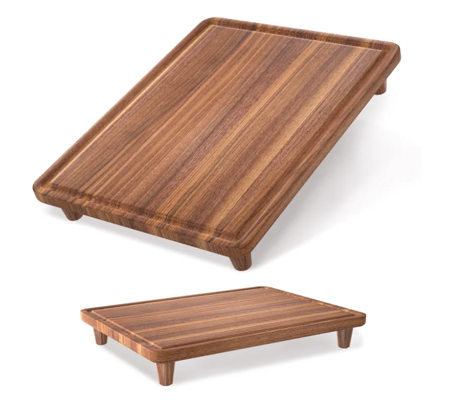 W85 Wood Cutting Board for Kitchen Meal Prep & Serving, Heavy Duty Wood Cutting Boards with Juice Groove Wooden tray with legs