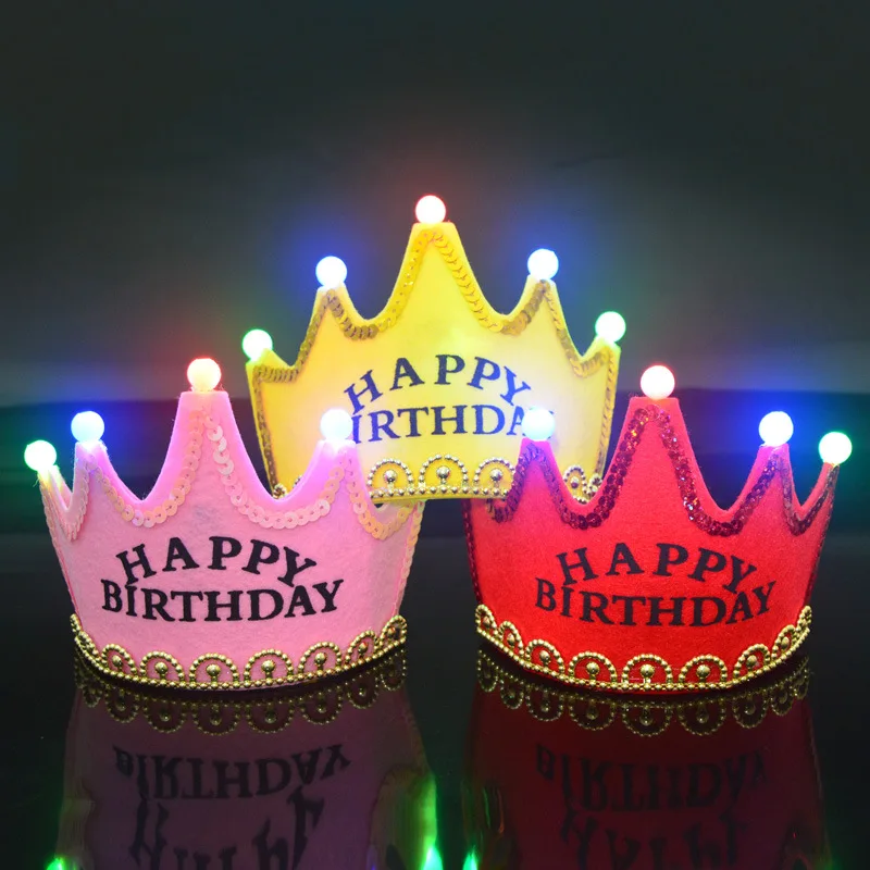 Birthday party decoration princess crowns kids adults non-woven felt crown headband with led light flashing