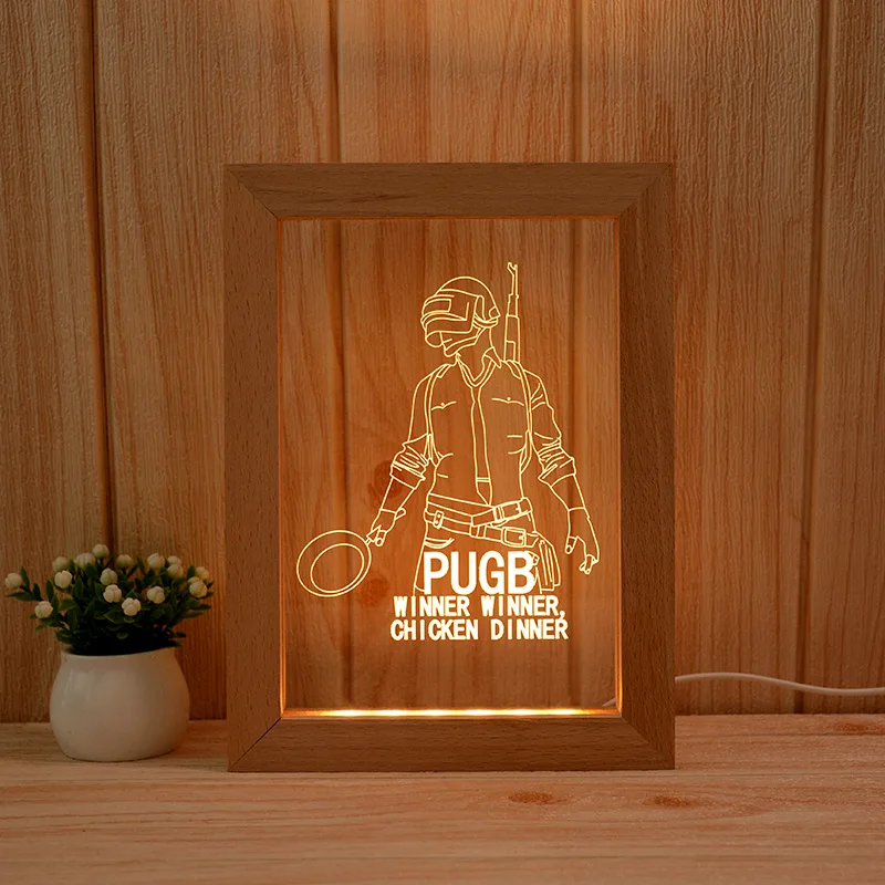 Wholesale  factory  Solid Wood LED Photo Light Table Desk Modern Style 3D Wood Frame Night Light Lamp