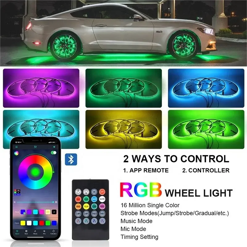 Other Car Light Accessories Color Changing Light RGB Ring  4pcs one Kit With App Control Led Logo Car Wheel Lights