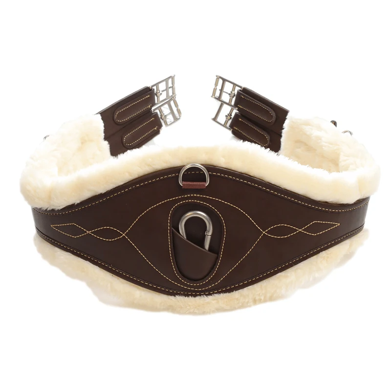 Horse Riding Equestrian Durable Leather Equine Racing Cinch Belt Soft Warm Wool Elastic Horse Girth Belt Horse Protector