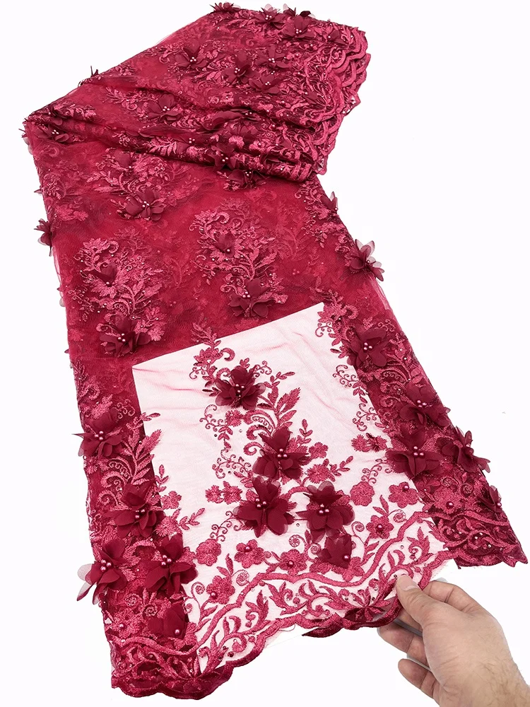 factory wholesale new stock flower dress double border lace fabric wedding party royal blue 3d lace fabric