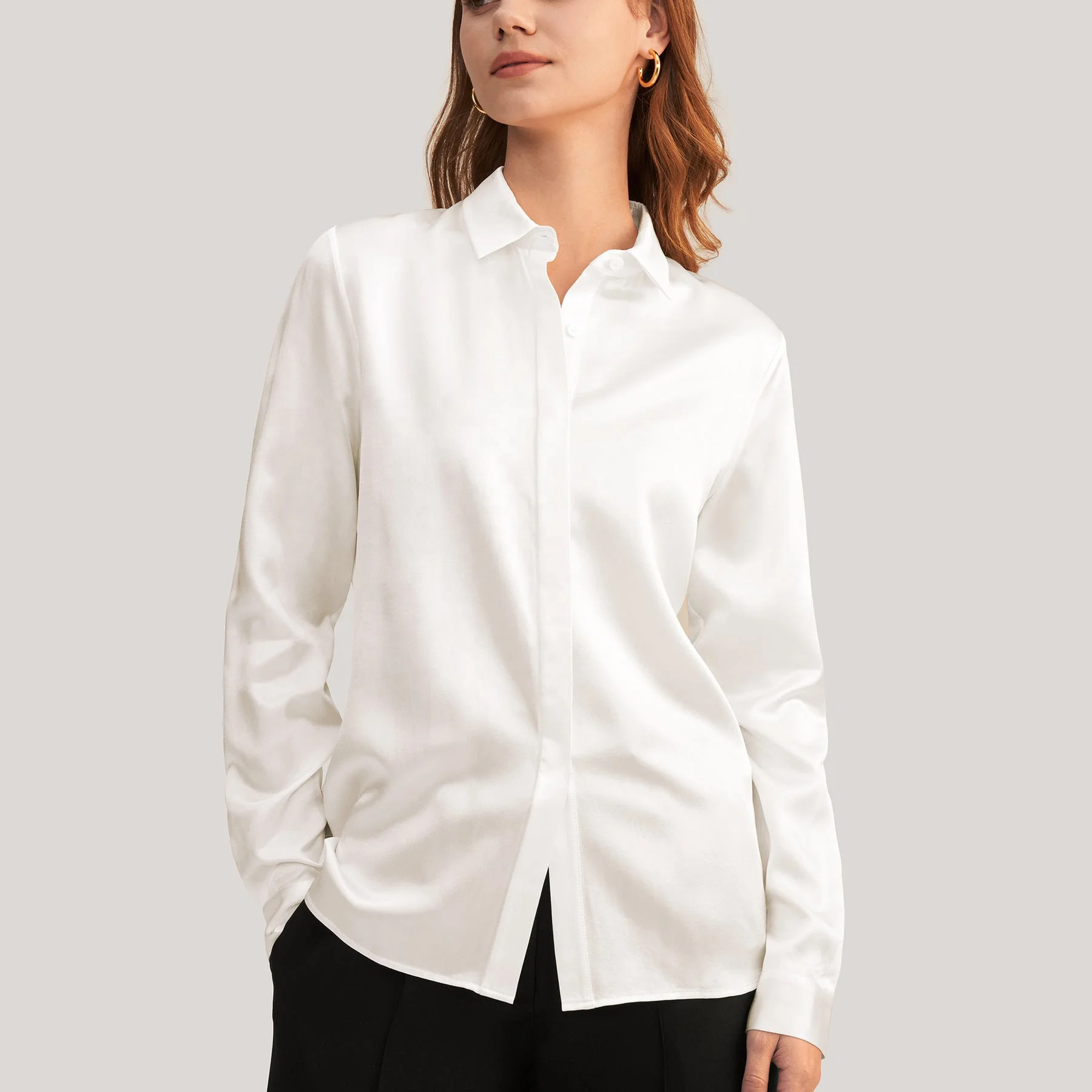 Custom High Quality Elegant Ladies Satin Shirt Top Long Sleeveless Silk Blouses For Women