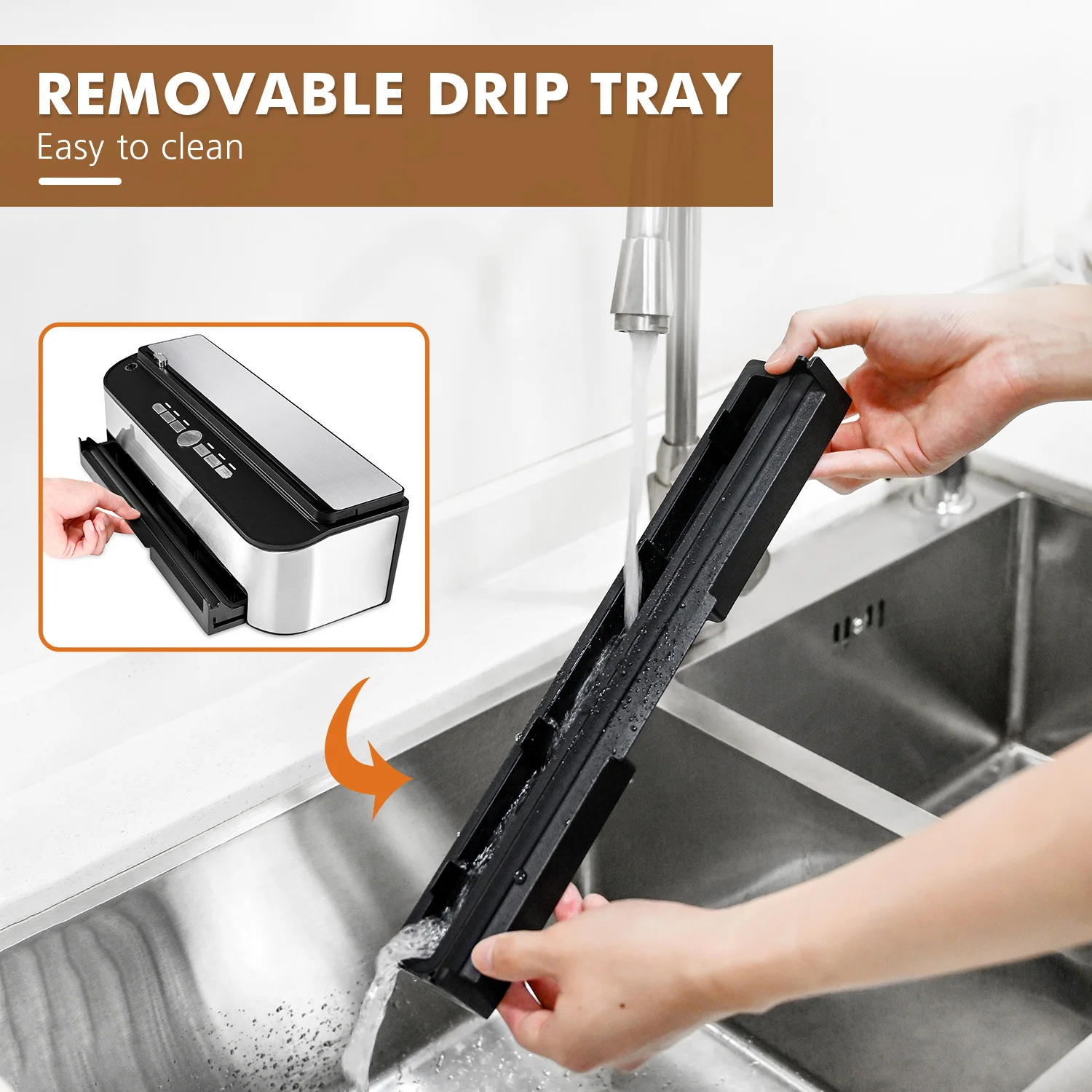 Vaccum Sealer for Dry Wet Food Bags Included Easy-to-Clean Removable Drip Tray Built-in Cutter and Roll Storage