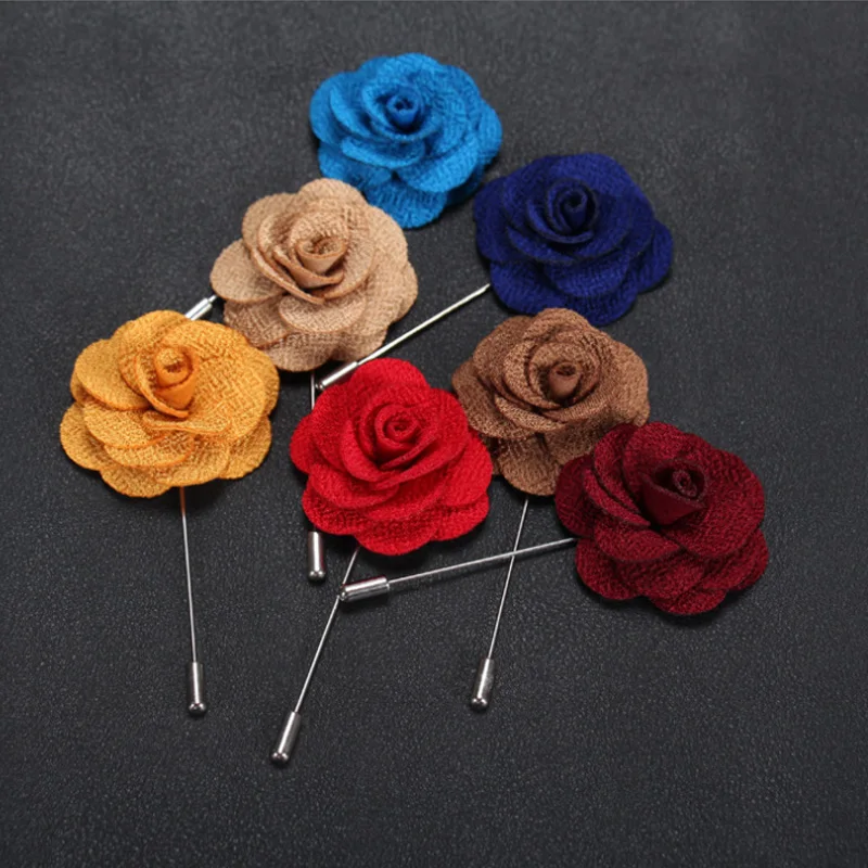 Fabric Flower Handmade Grooms Brooch Mens Boutonniere  Rose Lapel Pin For Party Business
