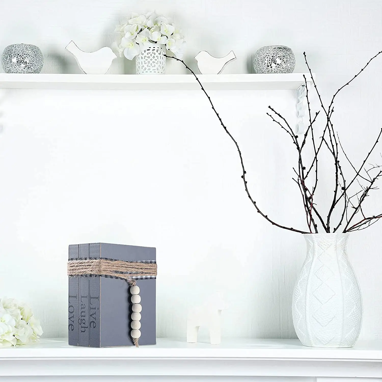 Wood Bead Garland Farmhouse Stacked Decorative Books Wood Block Books