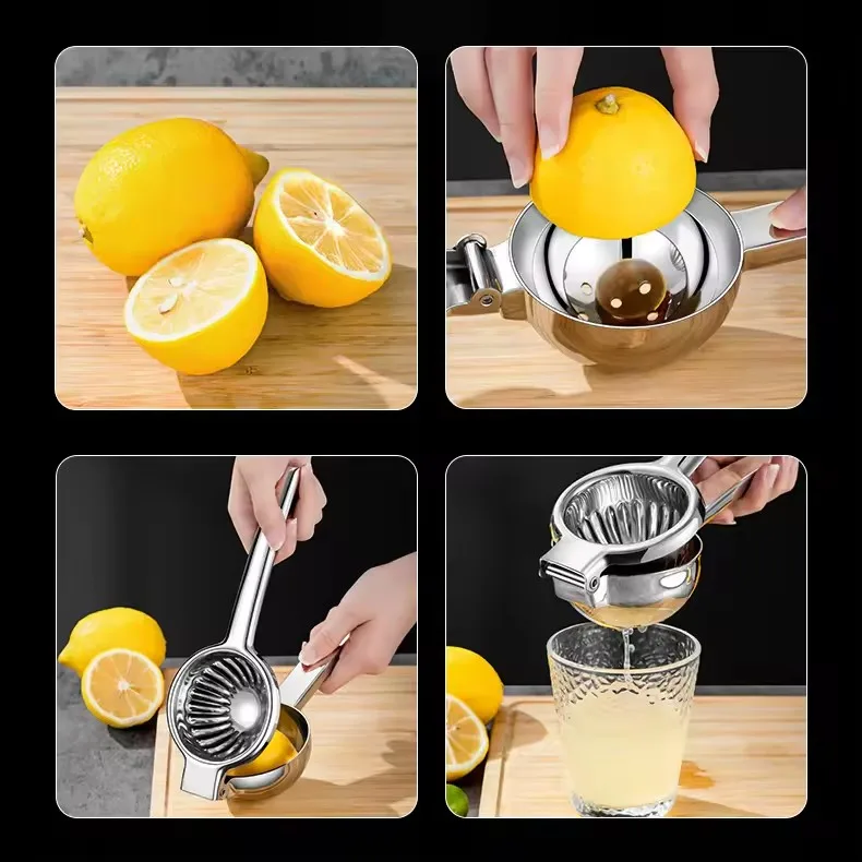 Hot Selling Stainless Steel Large Capacity Lemon Squeezer Cocktail Juice Bartender Tools Comfortable Handle Citrus Lemon Juicing