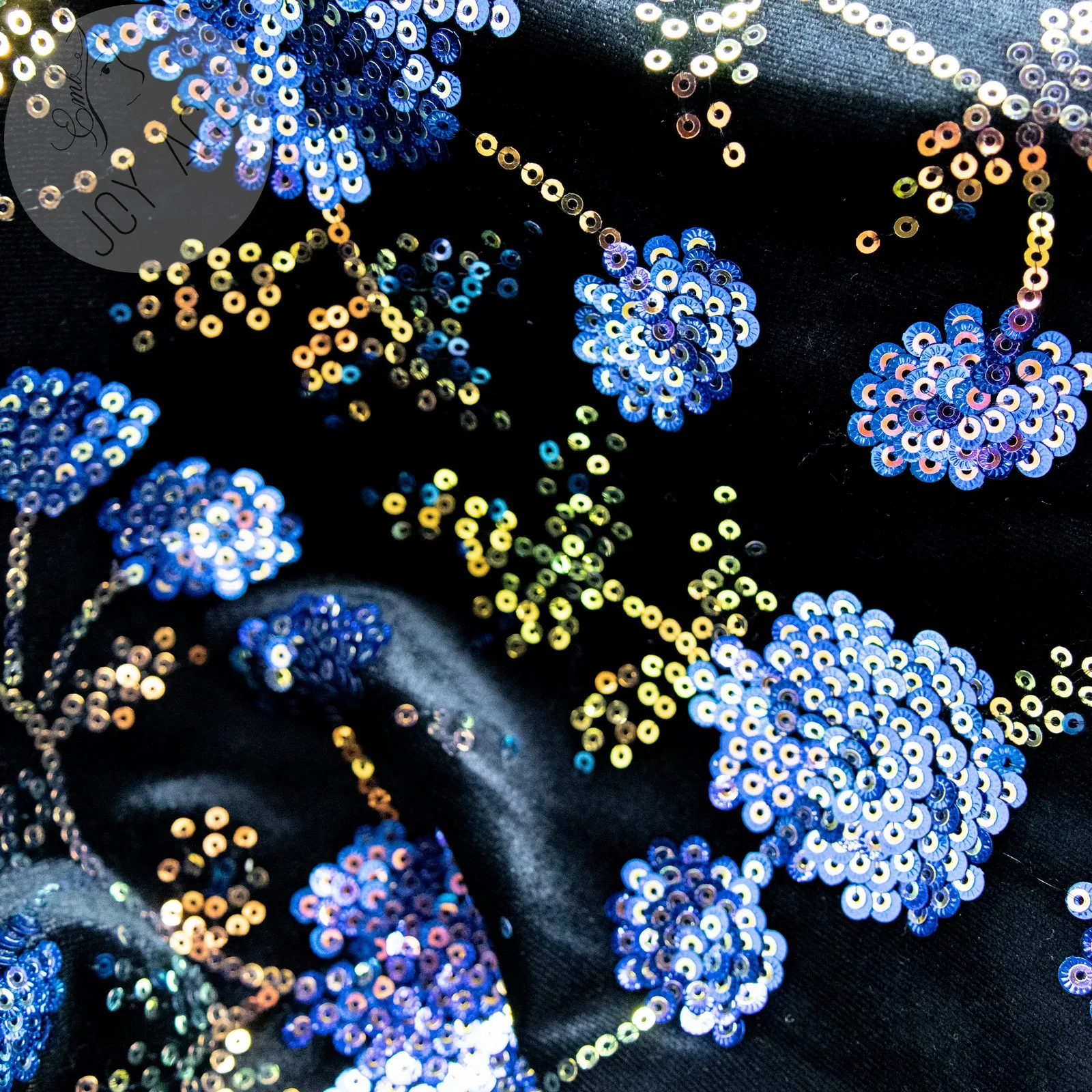 Knit Embroidered Purple Stretch Black Velvet Sequins Embroidery Fabric With Blue Flower Lace Floral For Dresses