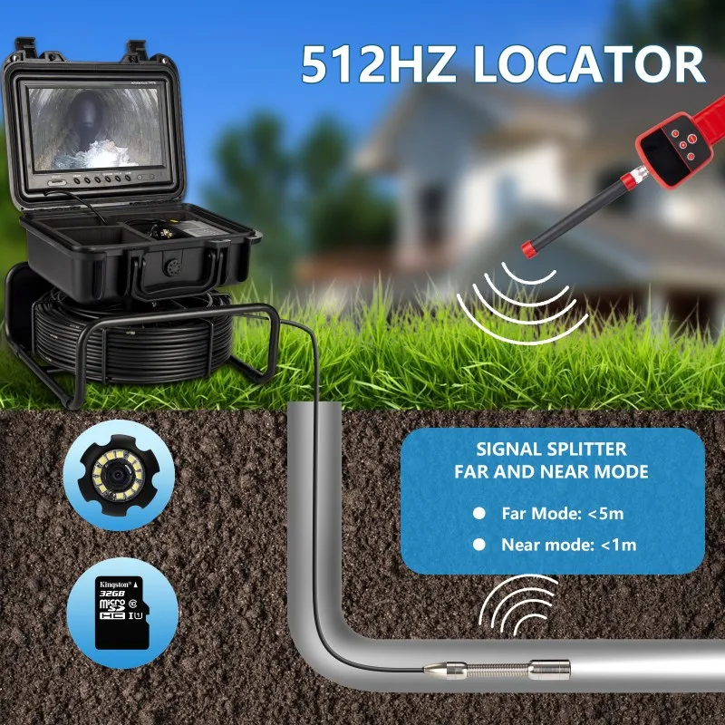 9Inch Monitor Centralizer 512Hz Sewage Drain Pipe Inspection Camera With Locator And Receiver