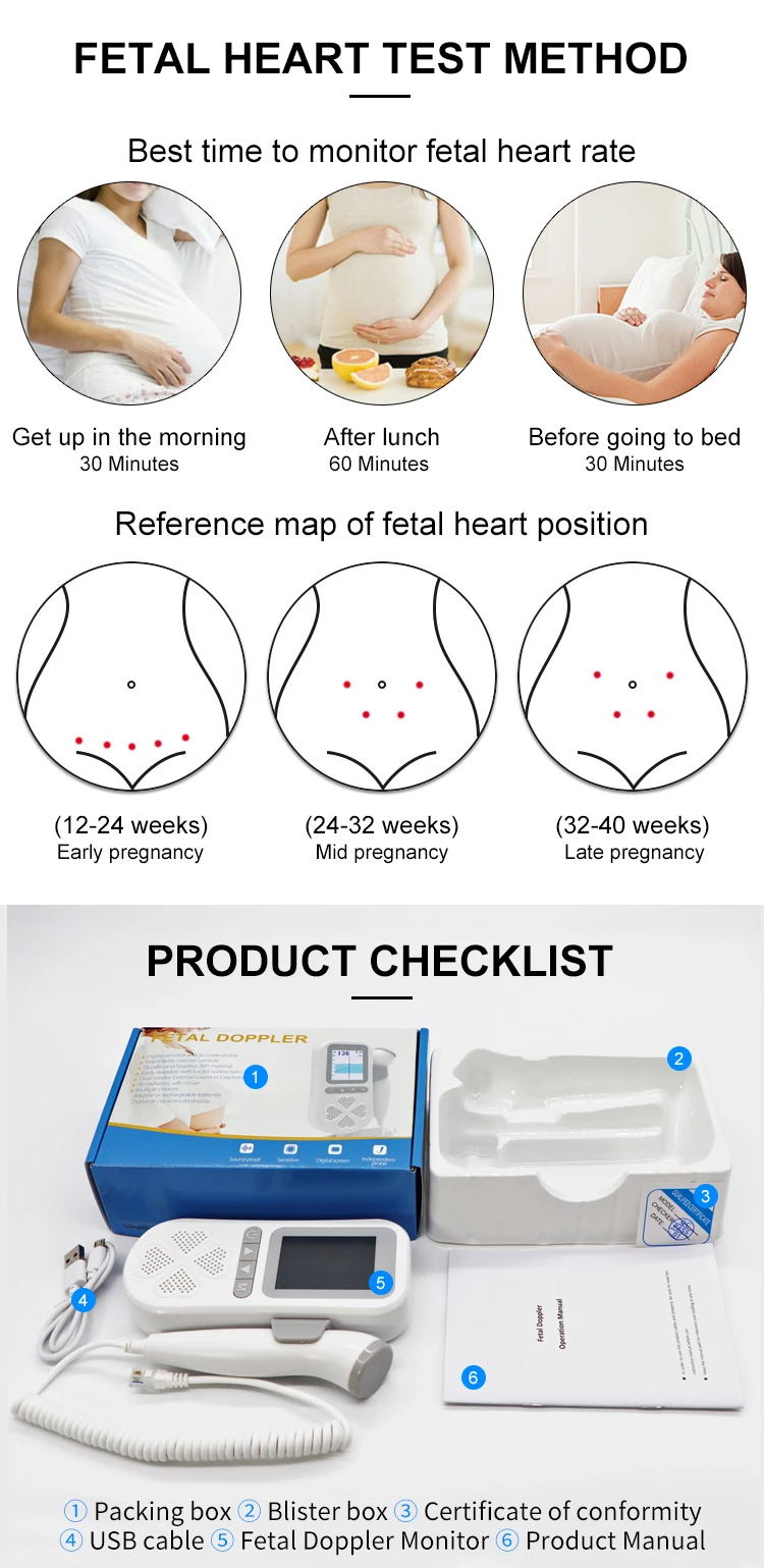 One Piece for Delivery Drop Shipping Ultrasound Portable 3.0 MHz Heart Rate Monitor Fetal Doppler for New Mommy for Family