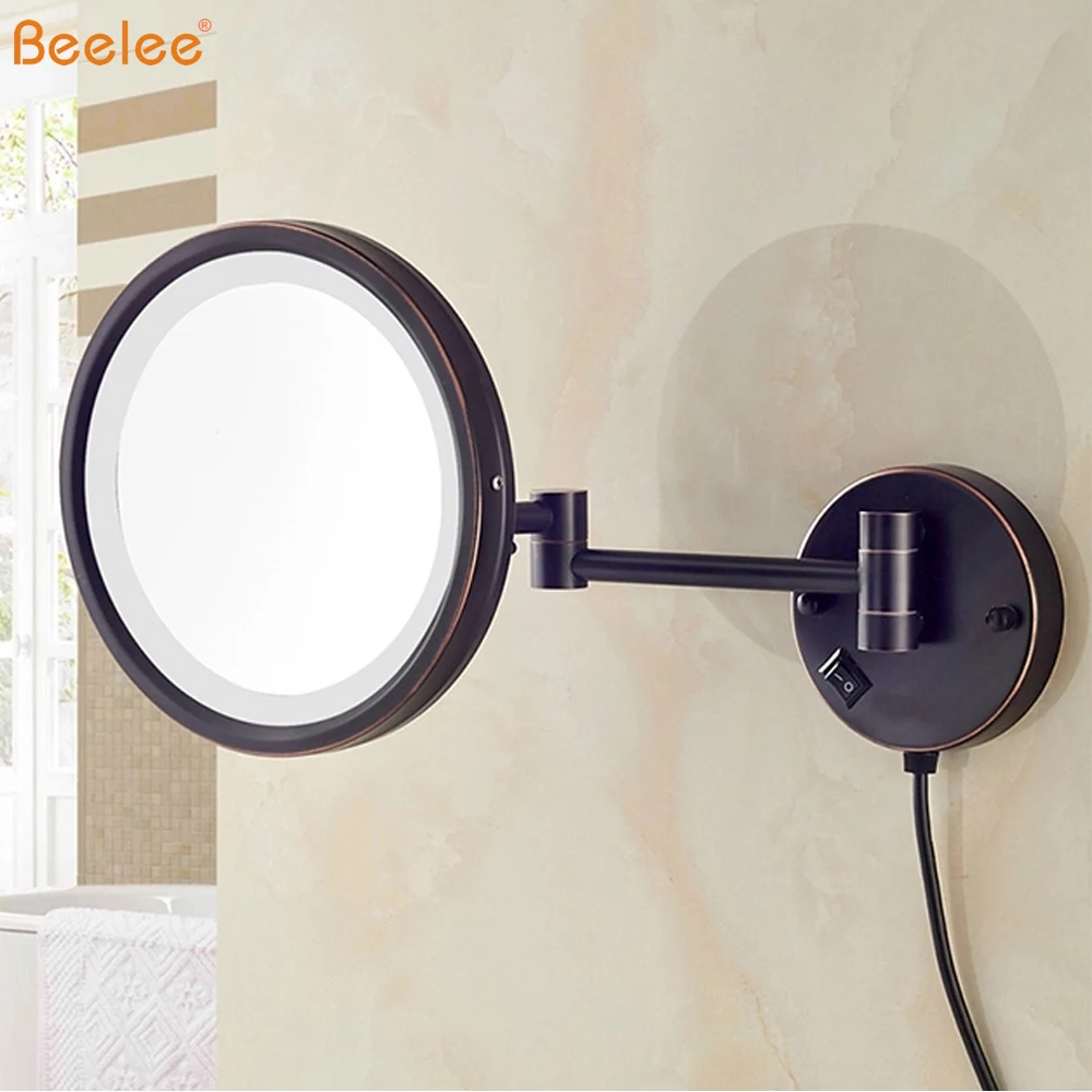 Beelee Bathroom Oil Rubbed Bronze Adjustable LED Lighted Wall Mount Cosmetic Shaving Mirror with 3X Magnification