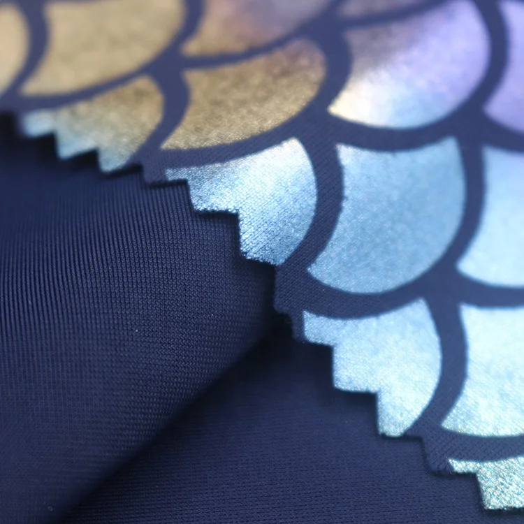 fish scale polyamide elastane foil printing mermaid fabric for swimwear