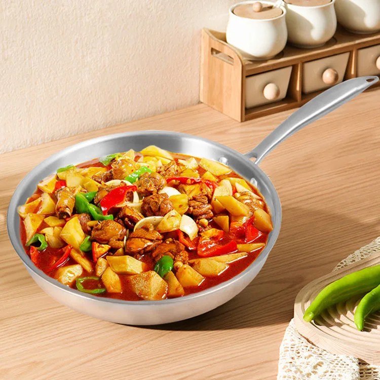 26/28/30/32cm non-coating pan thickened Triply 304 stainless steel non stick Frying Pan with pot cover