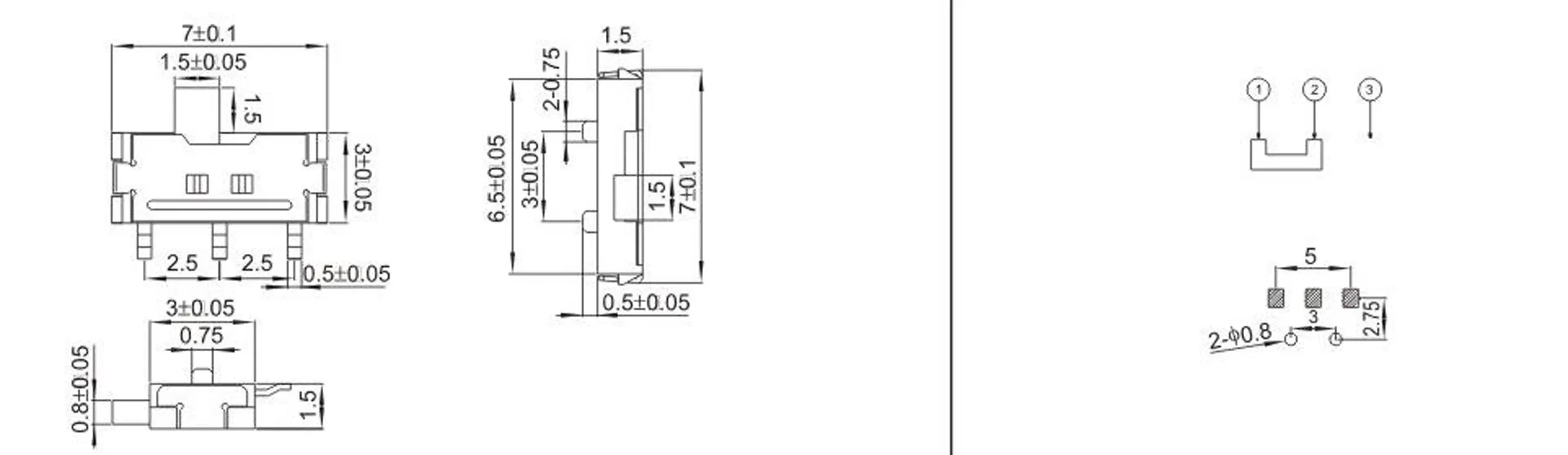 SMT Sliding switch 3-pin toggle switch Small touch switch LY-SS09