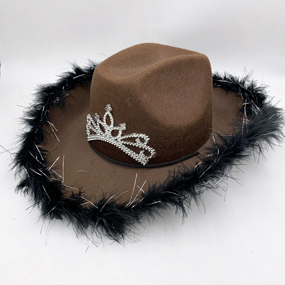 party carnival felt cowboy hat with feather brim led light up cowgirl hat MH-0810