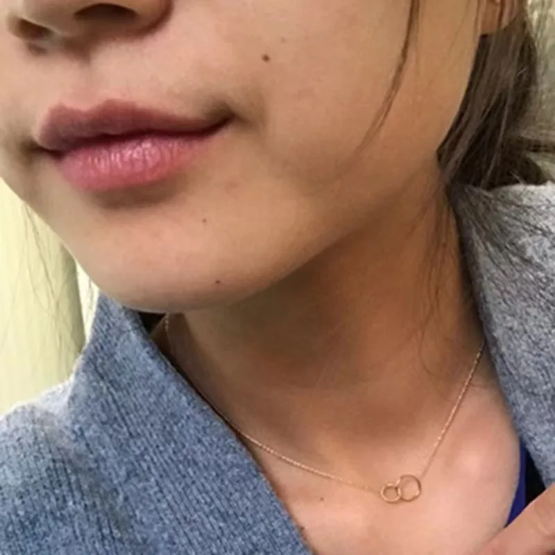 Double ring circular necklace, female collarbone chain, minimalist temperament, personality, trendy internet celebrity designer