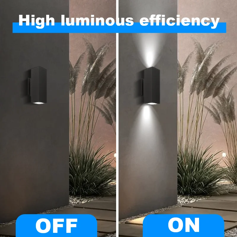 Modern Outdoor Double Head LED Wall Lamps Square IP65 Waterproof Aluminum Housing 6W Black/Grey Warm/Cold White LED Garden