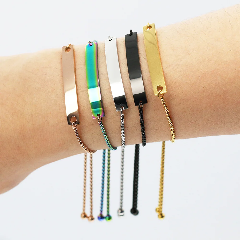 Non Tarnish Custom bracelet Stainless Steel Adjustable Curved Long bracelet DIY Engraved Bracelet